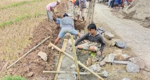 Tingkatkan Kualitas Jalan Poros, Pemdes Gendol Bangun Talud Penahan Tanah