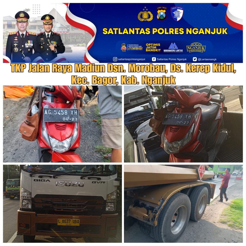 Seorang Wanita Meninggal usai Motor yang Ditumpangi Terserempet Truk di Guyangan Nganjuk