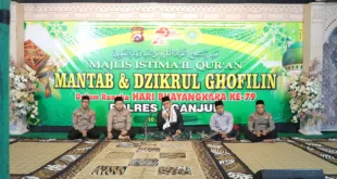 Polres Nganjuk Gelar Semaan Al-Qur’an dan Dzikrul Ghofilin Peringati Hari Bhayangkara ke-79