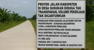 Proyek Jalan Kabupaten di Desa Susukan Diduga Tak Transparan, Volume Pekerjaan Tak Dicantumkan.