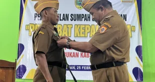 Pelantikan Pj Kepala Desa Petanjungan, Camat Muhibbin Tegaskan Administrasi dan Pelayanan Harus Hebat.